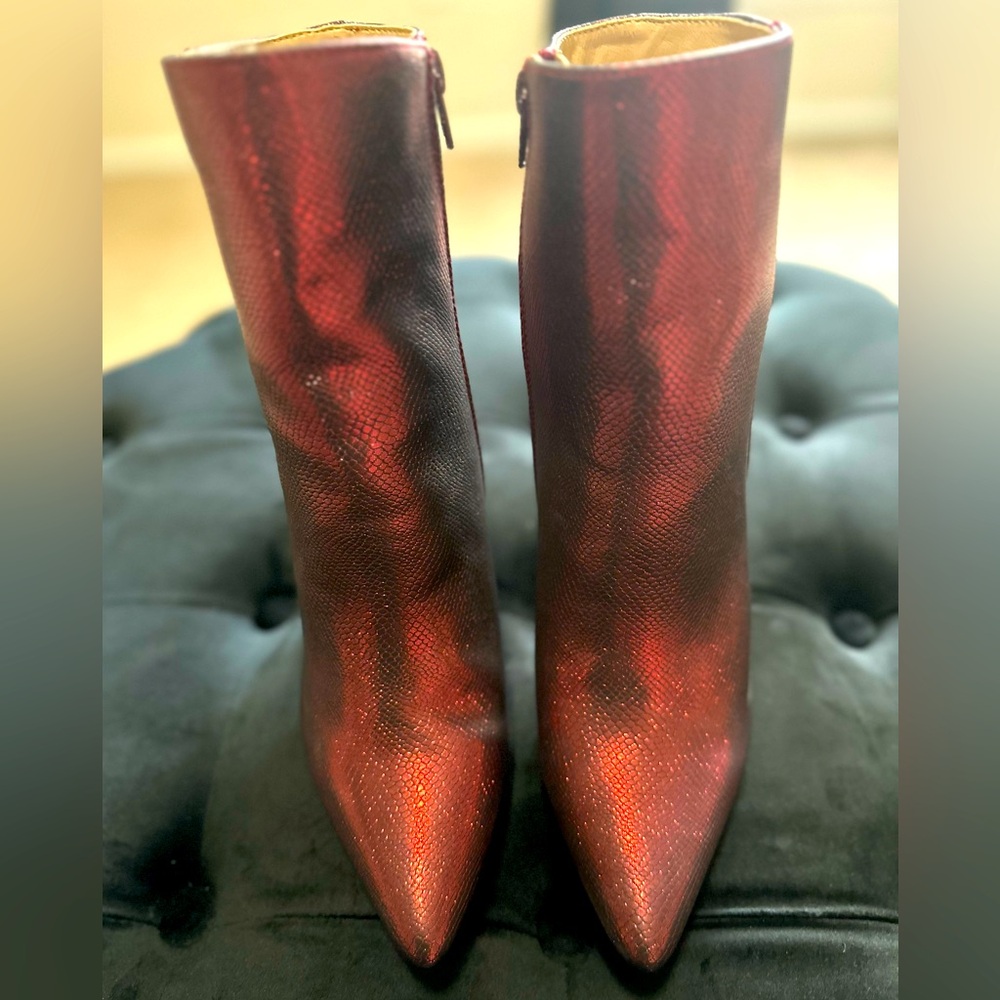 Dark Red Metallic Ankle Boots - Size 9 - Never Worn